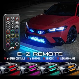 OPT7 Aura 4PCS LED Grille Lights with Remote Control, 24 inches IP67 Waterproof LED Strip Lights, Multi-Color, Dimmer, Fade, Cycle, Strobe, Peel'n'Stick Front Grill Valence, for Car Truck SUV