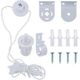 White Metal Roller Blind Mounting Brackets with Bead Chain, Repair Kit, Top Fixing, Side Fittings