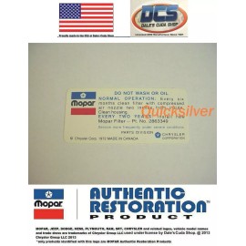 DCS Dales Cuda Shop 1972 1974 360 & 400 Do Not Wash Air Cleaner Decal except dual snorkle MoPar New