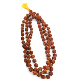 BRIJ HAAT Panch mukhi rudraksha mala 108+1 Beads for Meditation Brown