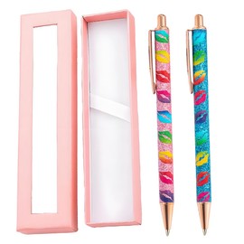 shioyoong 2 Pcs Retractable Ballpoint Pens, Black Ink Journaling Pens, 1.0 mm Click Medium Point Gift Pens Set with Gift Box for Women Girls Teacher Student Colleagues Gifts (Pink heart+Blue heart)
