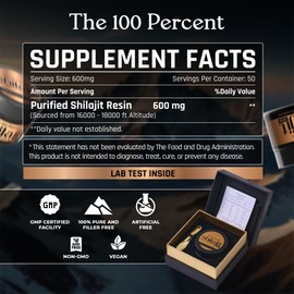 The 100 Percent Pure Himalayan Shilajit for Men & Women 600mg, 50 Servings - Gold Grade, Lab Test Included, Maximum Potency Fulvic Acid with 85+ Trace Minerals Extracted from Highest Altitude