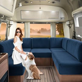 SHUOJIA Caravan Seat Covers Velvet RV Seat Cover with Elastic Band and Lacing, RV Sofa Cushion Cover for Motorhomes, Washable (Blue-3,W50-70 cm,D50-70 cm)