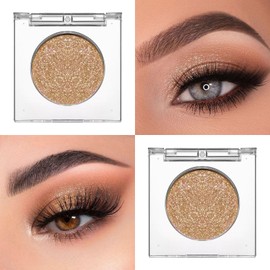 Single Eyeshadow, Golden Brown Pressed Powder Glitter Eyeshadows, Shiny Shimmering Waterproof Eye shadow Highly Pigmented Eye Shadows, Metallic Golden Eye Makeup for Party