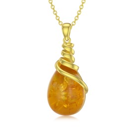 TIGER RIDER Hummingbird/Scorpion/Cicada/Butterfly/Spider/Snail/Tree of life Amber 925 Sterling Silver Necklace for Women Exquisite Pendent Yellow Jewelry Gift for Mother's Day Christmas Birthday (Amber)