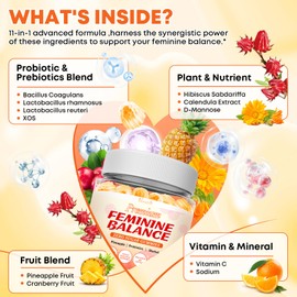 Sugar Free Feminine Balance Gummies for Women - Pineapple Gummies for Women PH Balance, Healthy Odor, Yeast Balance & Flora - Vegetarian Friendly - 60 Count