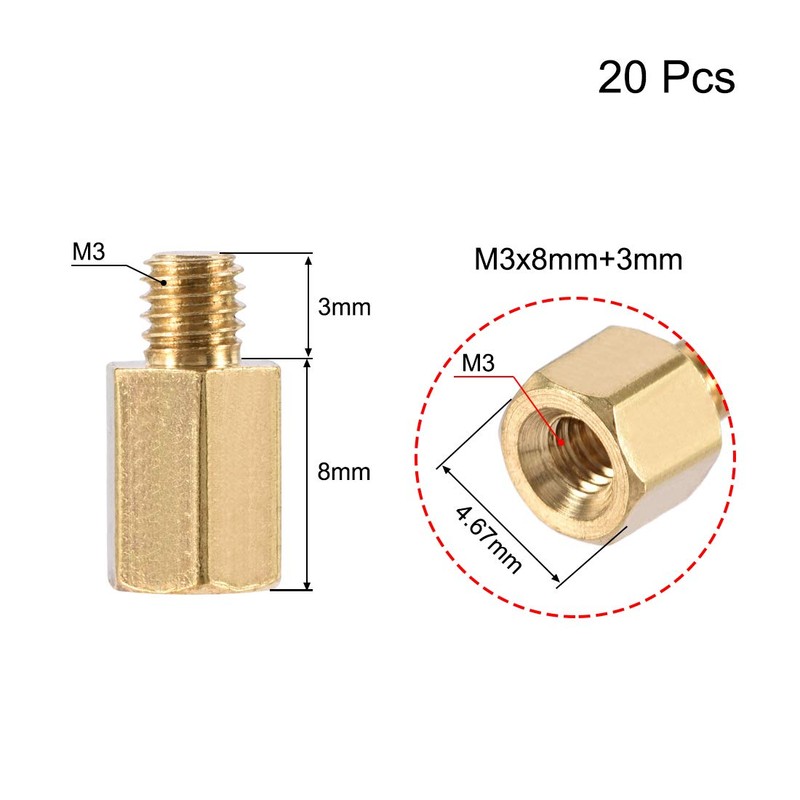 sourcing map M3x8mm+3mm Male-Female Brass Hex PCB Motherboard Spacer Standoff
