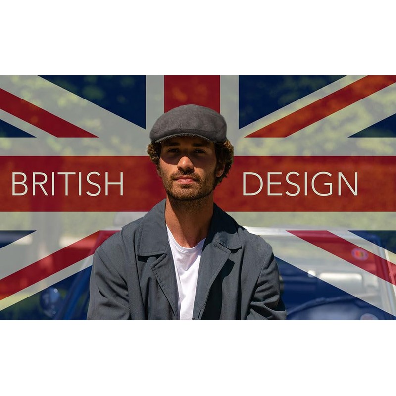 TOSKATOK Men's Checked Wool Blend Tweed Cap Flat, Slate Herringbone