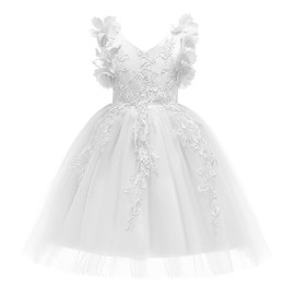 Weileenice White Flower Girl Lace Dresses 4 5 Kids First Communion Baptism Wedding Birthday Pageant Daddy Daughter Dance Ball Gown Kids Fancy Church Puffy Tulle Dress Evening Easter Formal Elegant