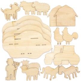 Baker Ross AX101 Create Your Own Farm Wooden 3D Scene, Woodcraft Construction Kits for Kids Arts and Crafts Projects (Pack of 4), Assorted
