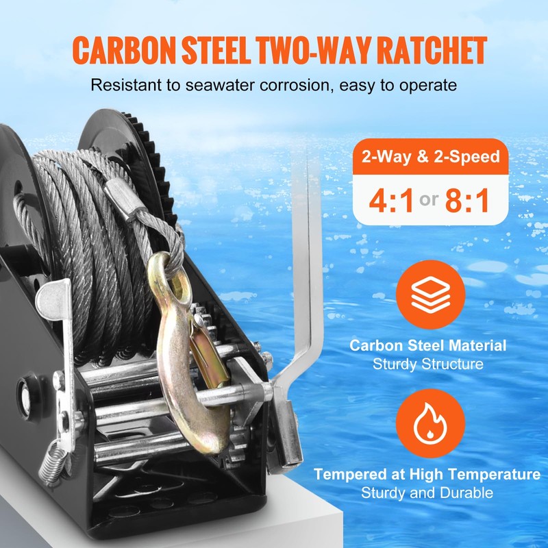 VEVOR Hand Crank Winch, 3500 lbs Steel Cable, Boat Trailer