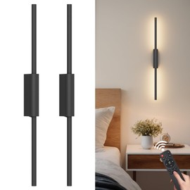 Coinmit 23.6In Battery Operated Wall Sconces Set of Two,10000mAh Black Wall Sconces Set of Two 3 Colors Dimmable Wireless Sconces for Living Room