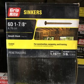 Grip-Rite 6CTDSKR5 Vinyl Steel 13 ga. Coated Sinker Nail #6D x 1-7/8” 5 Lb Box