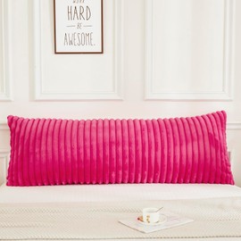 JAUXIO Faux Fur Fluffy Body Pillow Cover Luxury Textured Vertical Stripe Plush Decorative Body Pillowcase, Ultra Soft and Cozy Zipper Closure 21 x 54 Inches, Hot Pink