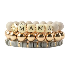 Mama Bracelets For Women Chunky Stack Gold Layered Beaded Bracelet Jewelry Birthday for Mom Gold Plated Charm Bracelets for New Mom Unique Christmas for MAMA,Best Mom (Gold plated CCB(Plastic))