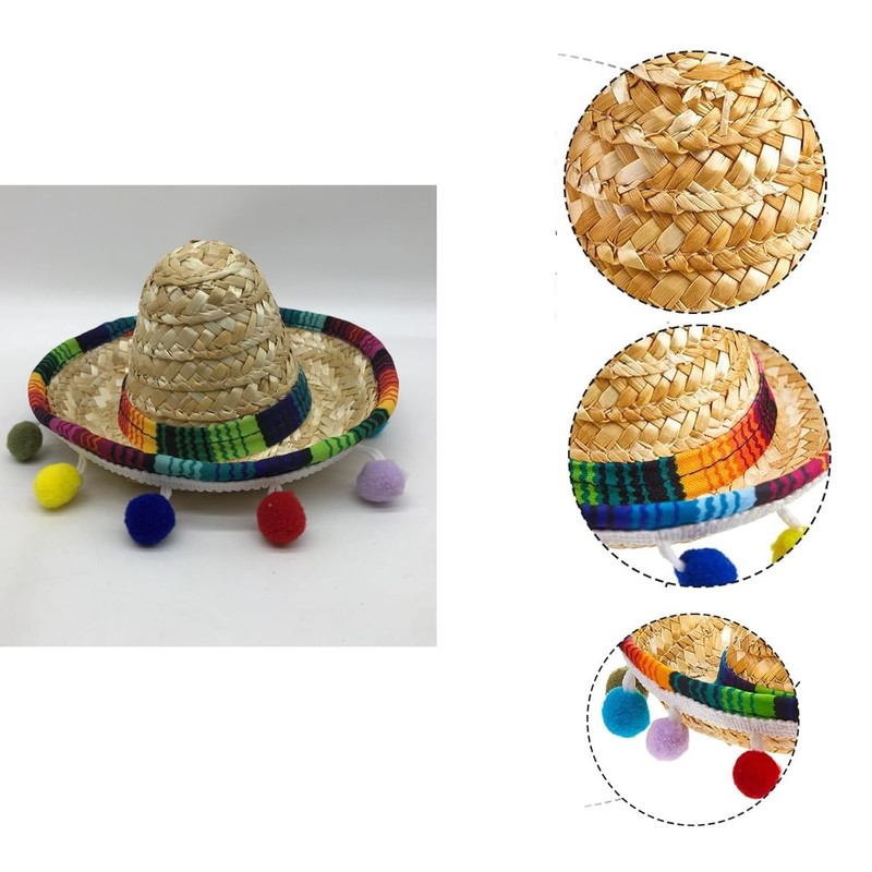 3PCS Straw Sombrero Hat, Fiesta Fabric Party Hats, Small Party