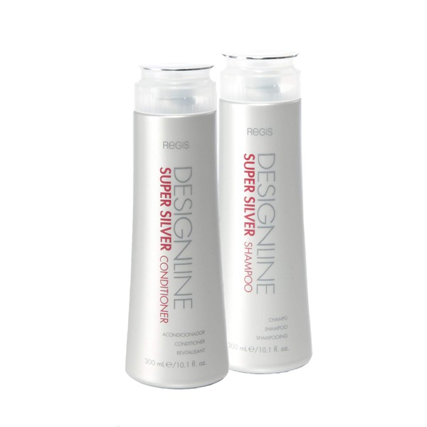 Super Silver Shampoo and Conditioner Duo Pack, 10.1 oz - Regis DESIGNLINE - Restores Moisture, Boost Color for Blonde, Grey, White Hair, Strengthens and Improves Elasticity to Prevent Color Fade
