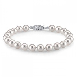 The Pearl Source White Freshwater Pearl Bracelet for Women - Cultured Pearl Bracelet in 14k Gold Plated Sterling Silver Clasp with Genuine Cultured Pearls, 8.5"