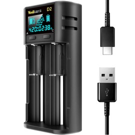 Swanlake 18650 Battery Charger,2 Bay Intellicharge LCD Display Charger for Rechargeable Batteries Li-ion NI-MH NI-Cd AA AAA C 21700 26650 18650 18350 18700 13650 16340 RCR123