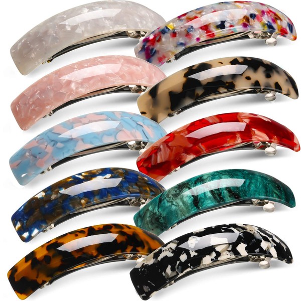 10 Pieces Retro Large Hair Barrettes Rectangular French Automatic Acrylic Hair Clips for Women Thick Medium Hair (Colorful)