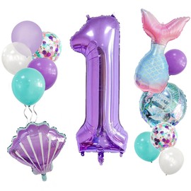 Number 1 Mermaid Birthday Decorations: 13 Pcs Mermaid Tail Balloons