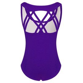 Phineein - Maillot de gimnasia sin mangas para niñas - Unitards atléticos cruzados para niños, Púrpura Royal, 4-6 Años