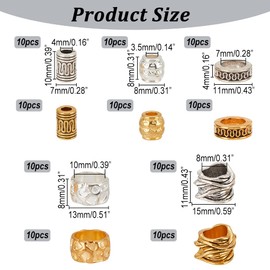nbeads 100 Stück 10 Stile Tibetischer Stil Legierung Perlen, Dreadlock Perlen Metall Haarschmuck Perlen Zöpfe Haarschmuck Haarperlen Europäische Perlen für Armband Halskette Schmuck Herstellung