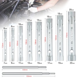 YOUKOOL 10-Piece Plumbers Spanner Wrench Set - Dual-Ended Socket Wrench for Shower Valves & Spark Plugs, 6-22mm Sizes with Tommy Bars