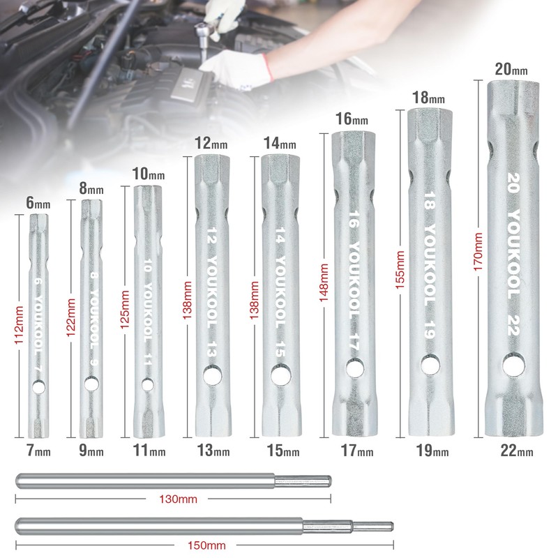 YOUKOOL 10-Piece Plumbers Spanner Wrench Set - Dual-Ended Socket Wrench