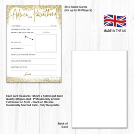 30 Player Baby Advice Cards – Gold Sparkle Design – Unisex – Made in The UK