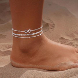 JUANKIKI Silver Anklet for Women Anklet for Women 925 Silver Adjustable Waterproof Anklet Beach Anklet for Women, Silver
