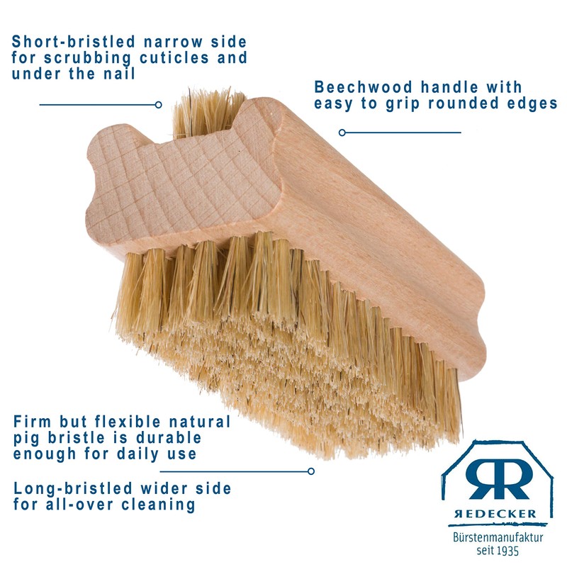 REDECKER Natural Pig Bristle Nail Brush with Untreated Beechwood Handle,