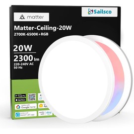 sailsco sailsco Smart LED Deckenleuchte 20W,RGBWW WiFi LED Deckenlampe 2300LM,Smart Life App-Steuerung und Kompatibel mit Matter/HomeKit/Alexa/Google Home,Dimmbar,Synchronisiert mit Musik,Rund
