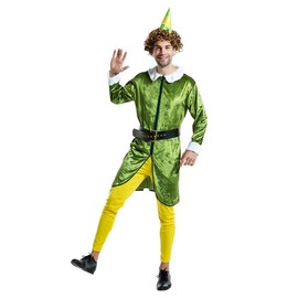 Megartico Christmas Men Elf Santa Helper Green Party Outfits Costume for Adult