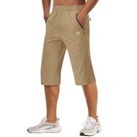 TACVASEN Hiking Shorts Men Quick Dry Outdoor Shorts Breathable Mountain Shorts with Pockets Cargo Shorts Leisure Travel Shorts Khaki