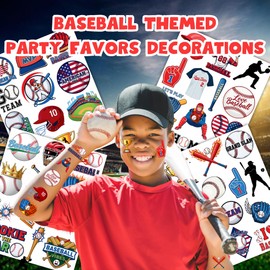 50 PCS Baseball Temporary Tattoos for Kids, Sports Themed Tattoos for Birthday Party Supplies Baseballs Tattoo Stickers for Kids Boys Girls Party Bag Filler, Baseball Baby Shower