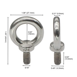 Aiwaiufu 4 Packs 1/4"-20 Eye Bolts, 316 Stainless Steel Marine Grade Shoulder Eye Bolts, UNC Standard Threaded Lifting Ring