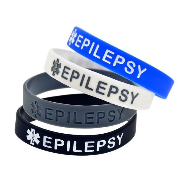Lyndong 4 Pack Epilepsy Silicone Medical Alert Emergency Bracelet Wristbands for Man Women (Epilepsy)