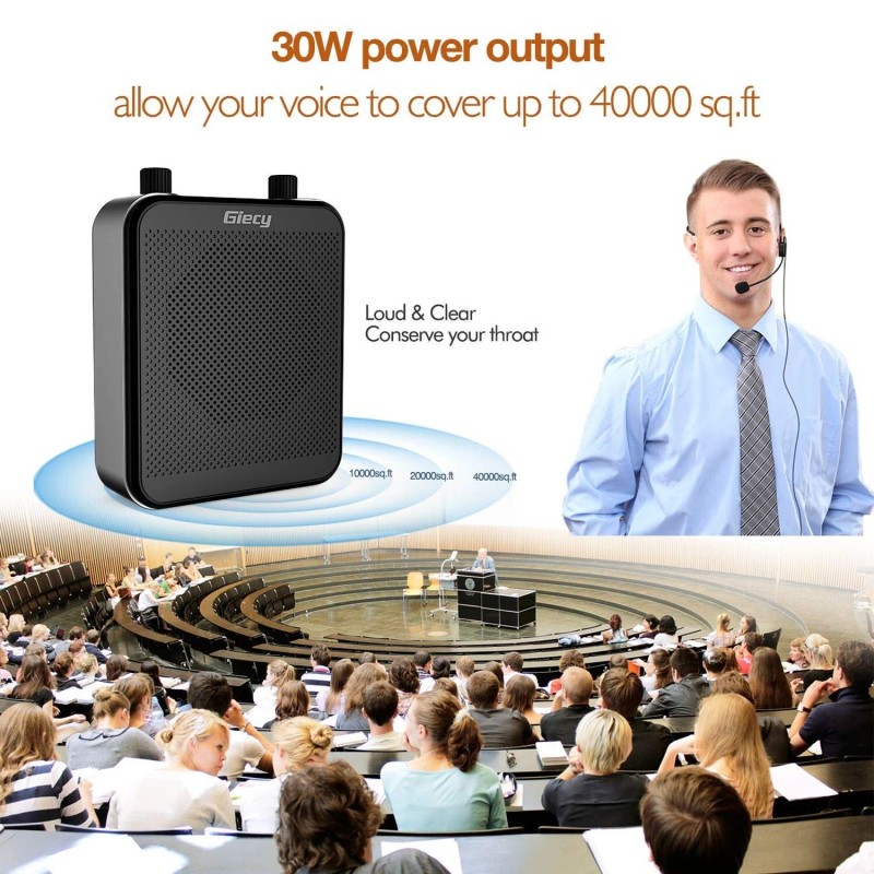 Giecy Portable Voice Amplifier, 30W 2800mAh Bluetooth Rechargeable Personal Voice