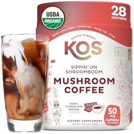 KOS Mushroom Coffee - USDA Certified Organic - Dark Chocolate Mocha Flavor - Mushroom Coffee Latte Powder with Reishi, Cordyceps, Lion's Mane, Chaga &