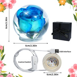 Blue Rose Crystal Ball Night Light - Real Rose Encased in Glowing Resin Ball, USB-Powered Desk Lamp with Wood Base, Unique Gift for Valentine's Day, Mother's Day & Home Decor