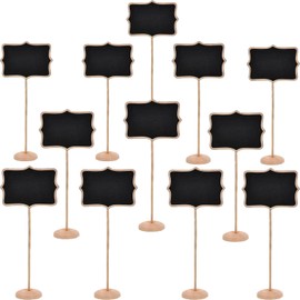 Food Labels for Buffet, 12 Pcs Mini Chalkboard Signs, with Wooden Base Message Tabletop Board, Store with for School Wedding Birthday Bar and Party Event Decoration