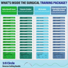 56 Packs Sutures Thread with Needle,Mixed Sutures, Training Threads(0,2/0,3/0,4/0,5/0,6/0,7/0) for Practicing Suturing can be Used for Suture Pads, Fruit peels,4 Material