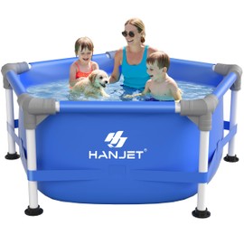 Hanjet 5 FT x 15 Inch PE Round Kids Swimming Pool Above Ground, Eco-Friendly Odorless Backyard Pool for Dog, Easy to Clean & Durable Frame for Toddlers