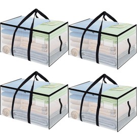 Lanswood 4 Pack Large storage bags, Clothes storage bag 73 x 36 x 35.5 cm, Clear storage bags, Duvet storage bags with zips, Bedding Storage and Moving Bags(93L)