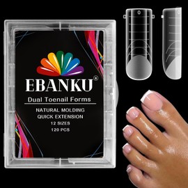 EBANKU Poly Gel Nail Forms for Toes, Long Square Dual Forms for Pedi Nail Extension Poly Gel Toenails Reusable Toe Nail Tips Mold, 120Pcs 12 Sizes