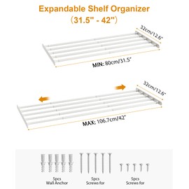 FIRJOY Expandable Wall-Mounted Closet Shelf Organizer, Adjustable Storage Rack, Heavy Duty (White, 31.5" - 42")