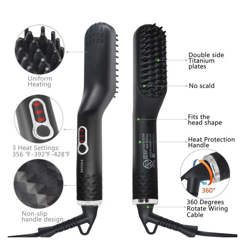 Beard Straightener for Men,Premium Heated Beard Brush w/Anti-Scald Feature,Beard Straightening
