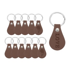 PATIKIL 12Pcs Leather Key Fob Kit, Round PU Leather Keychain Blanks with Rivets and Key Rings Key Chains Bulk for DIY Craft Laser Engraving, Coffee