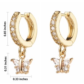 Ornaland Butterfly Charm Hoop Earrings 18K Gold Plated Small Butterfly Dangle Earrings Dainty Cubic Zirconia Drop Earrings Jewellery gifts for Women